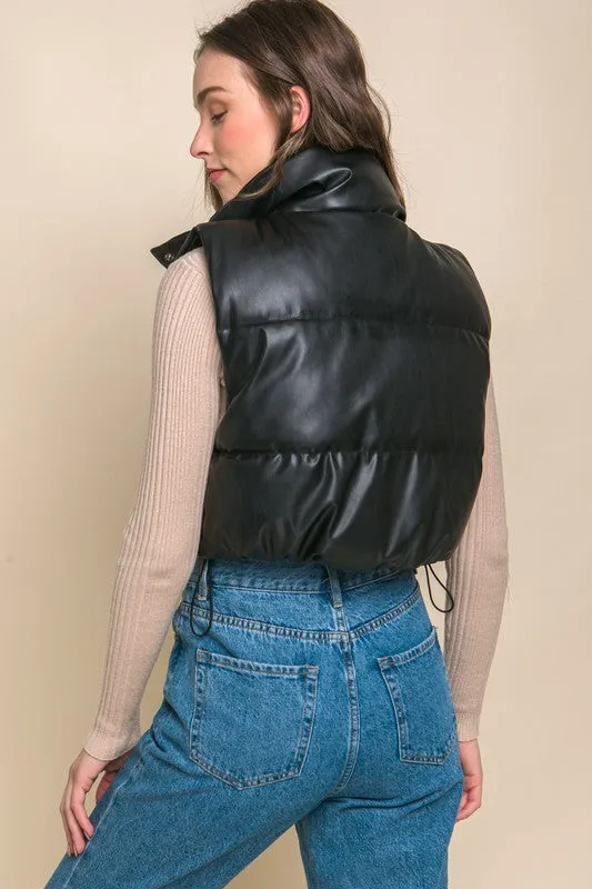 Faux Leather Puffer Vest (DS)