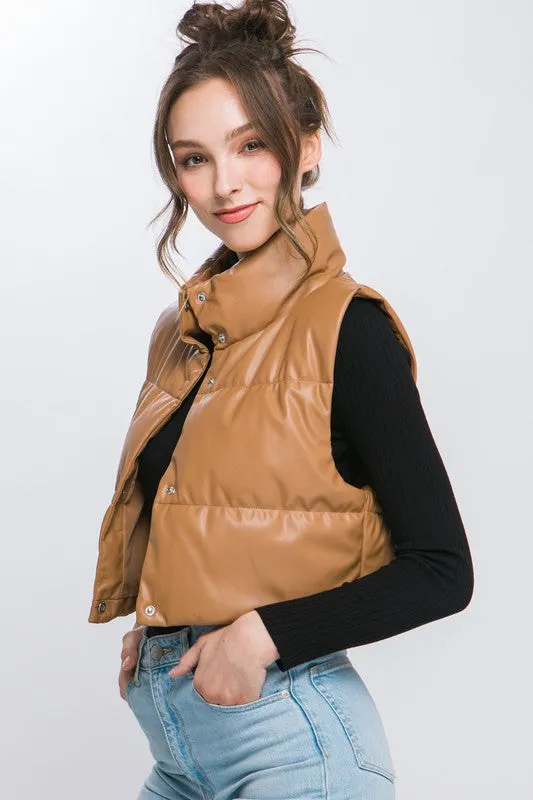 Faux Leather Puffer Vest (DS)