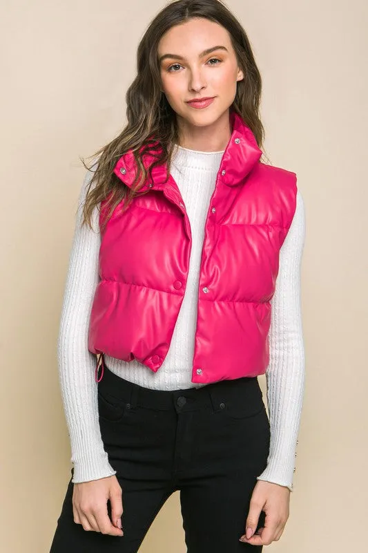 Faux Leather Puffer Vest (DS)