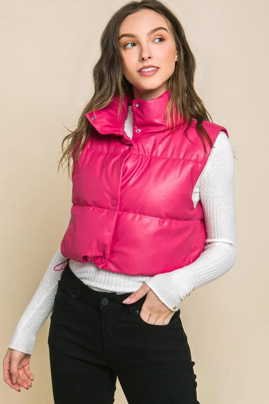 Faux Leather Puffer Vest (DS)