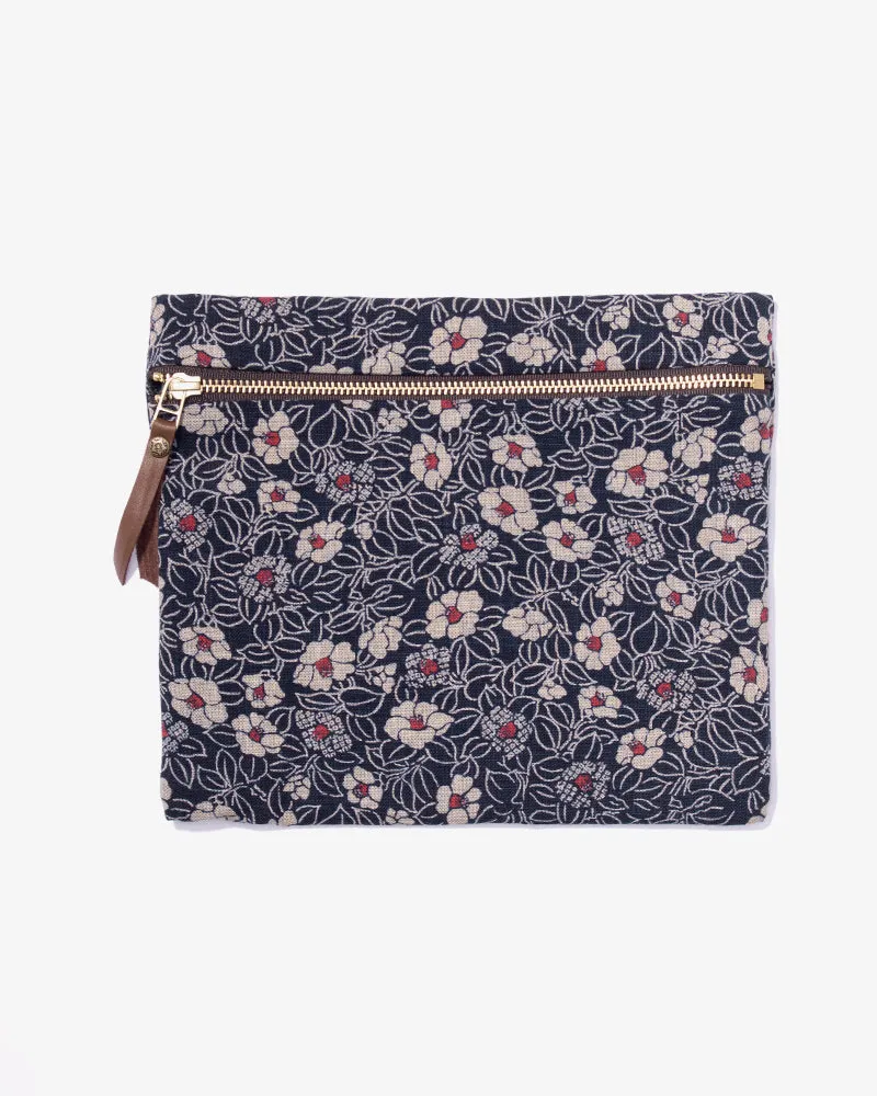 Flat Medium Zipper Pouch, Indigo Small Tsubaki