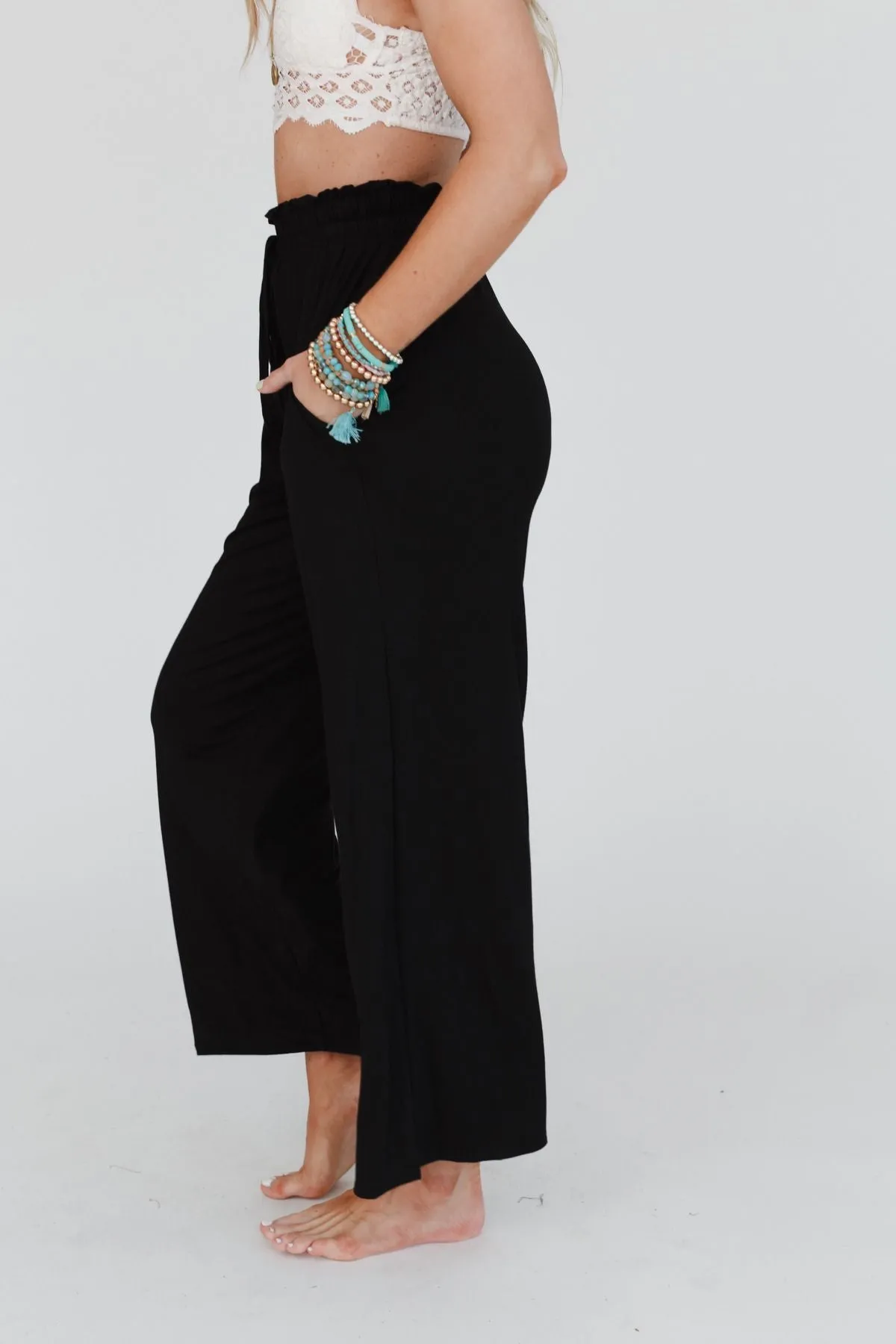 Forever Comfy Drawstring Wide Leg Pants - Black