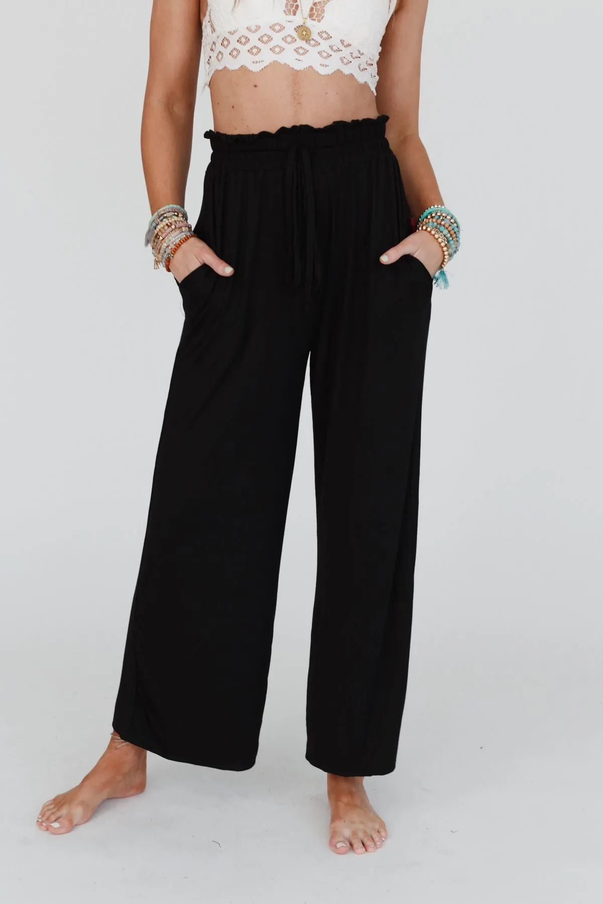 Forever Comfy Drawstring Wide Leg Pants - Black