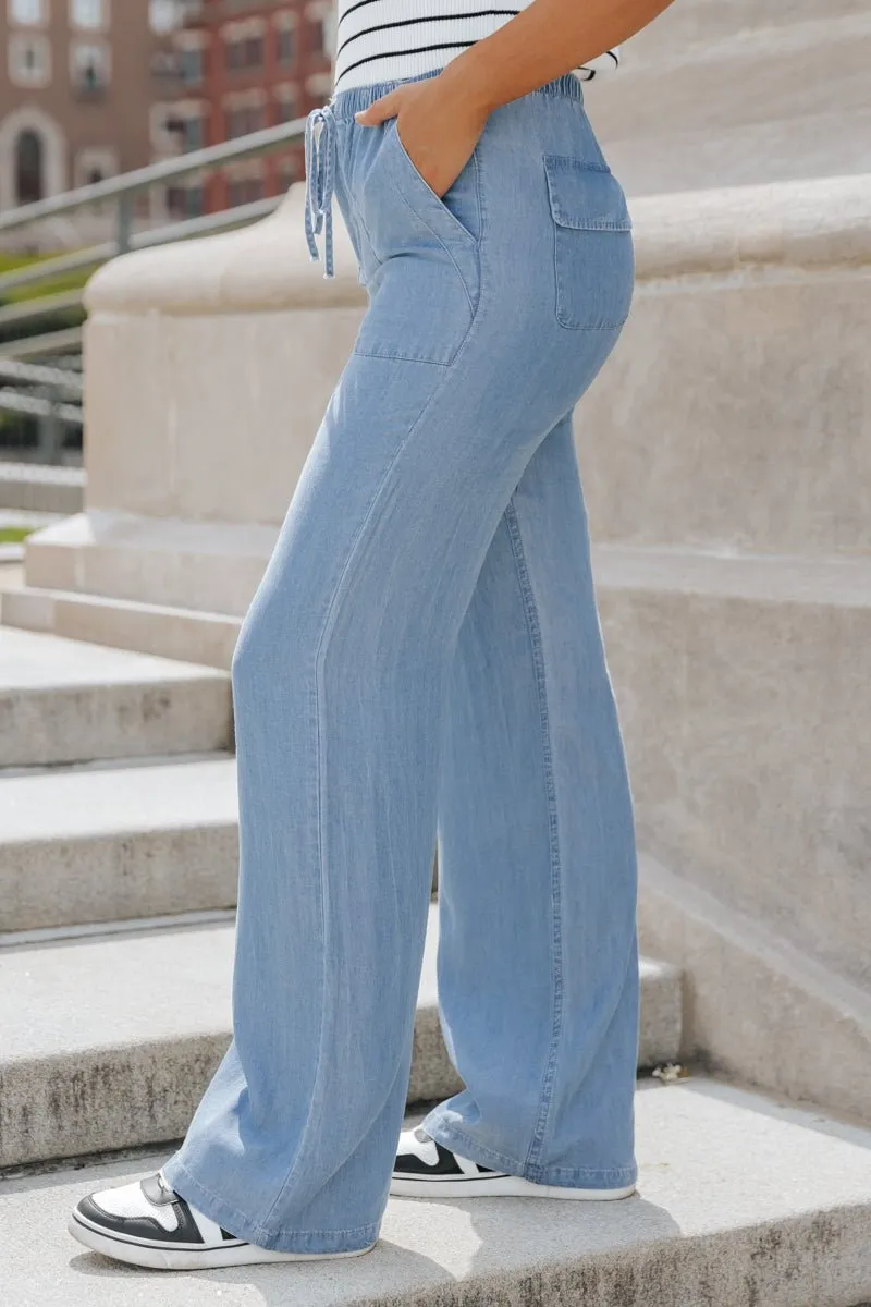 Forever Soft Wide Leg Pants - Chambray