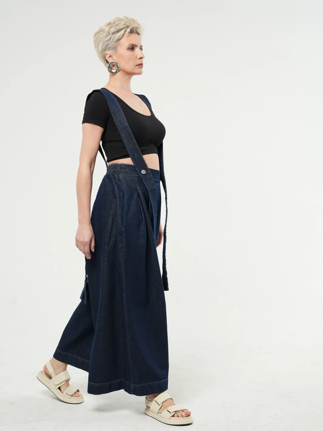 Full-length Wide-leg Dark Denim Pants