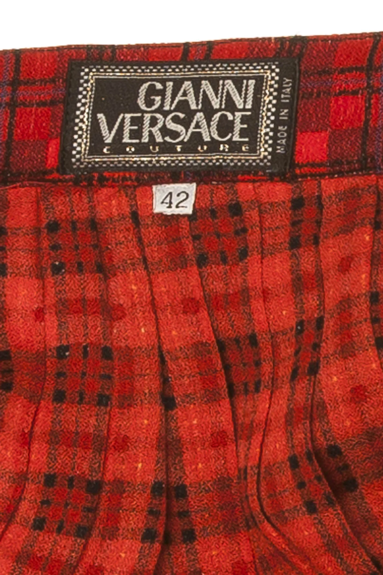 Gianni Versace Couture - Tartan Pleated Wool Blend Green and Red Plaid Skirt - IT 42