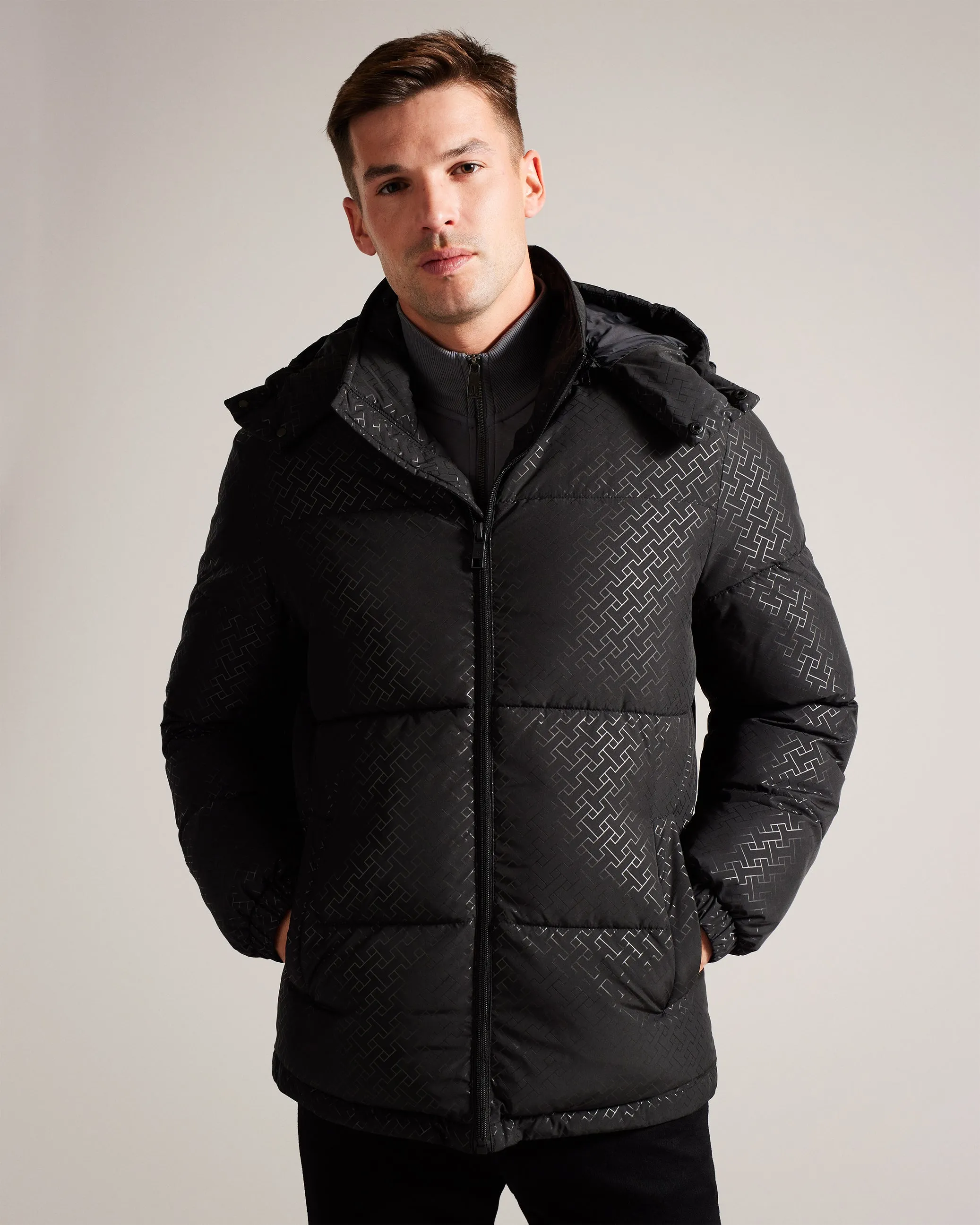 Gilmour Geo Print Puffer Jacket Black