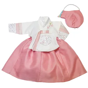 Hanbok Baby Girl 4-piece Set - Princess Natural/Dusty Pink Stripe/floral embroidery