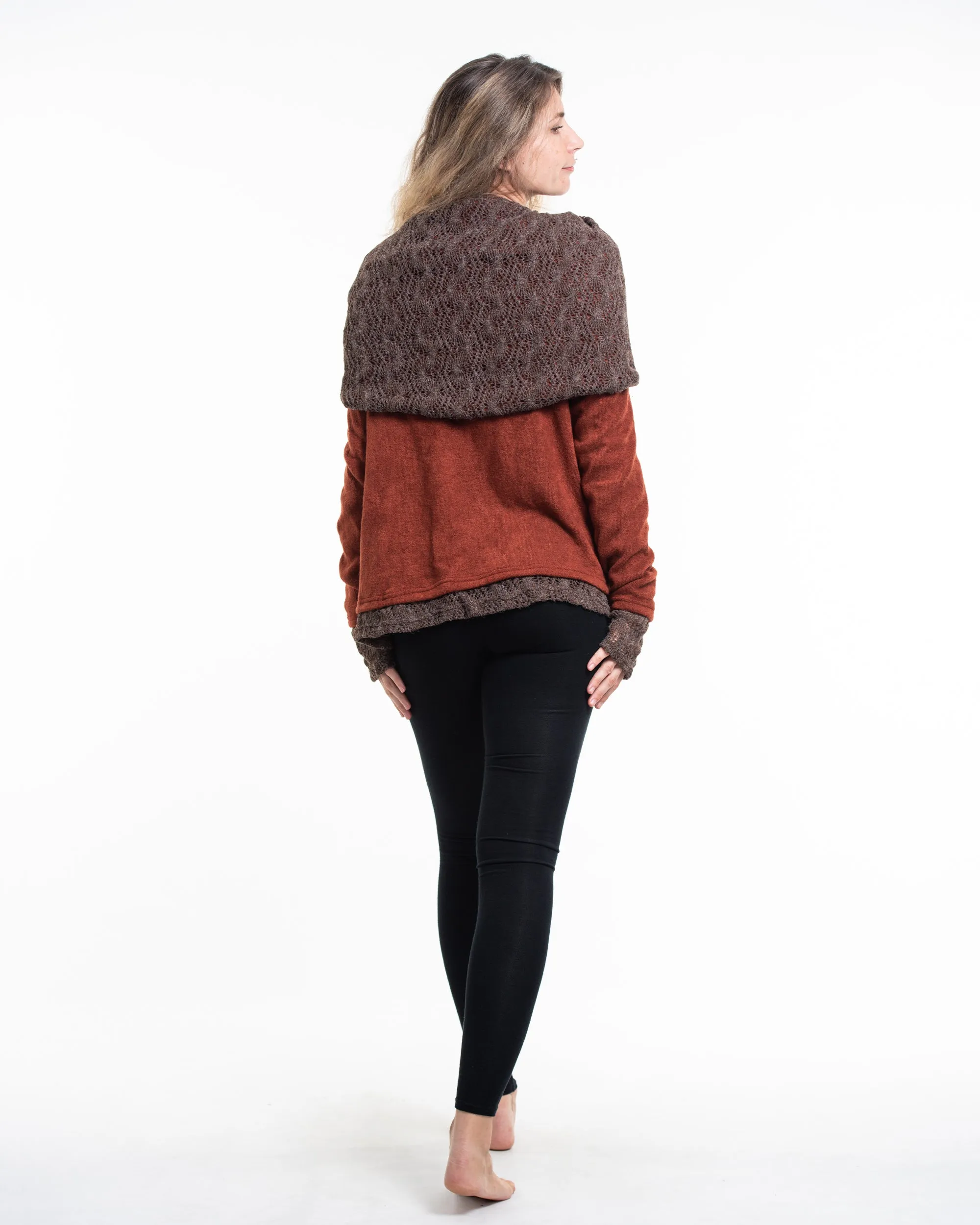 Hooded Shawl Cardigan in Brick