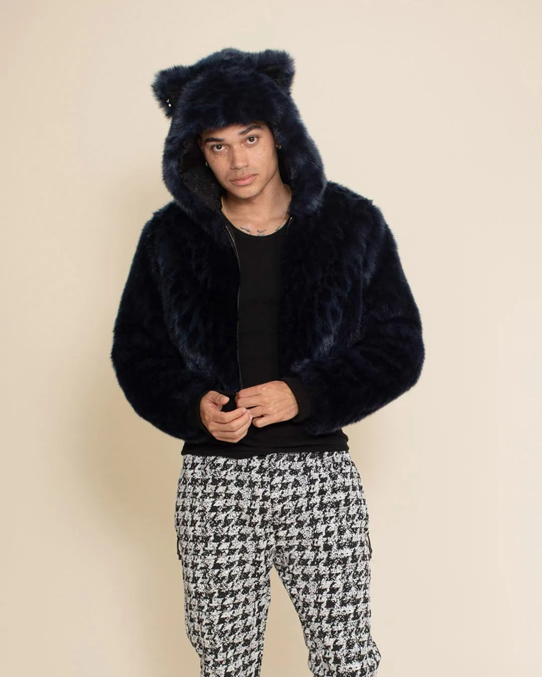 Indigo Leopard Classic Collector Edition Faux Fur Cropped Jacket | Men's