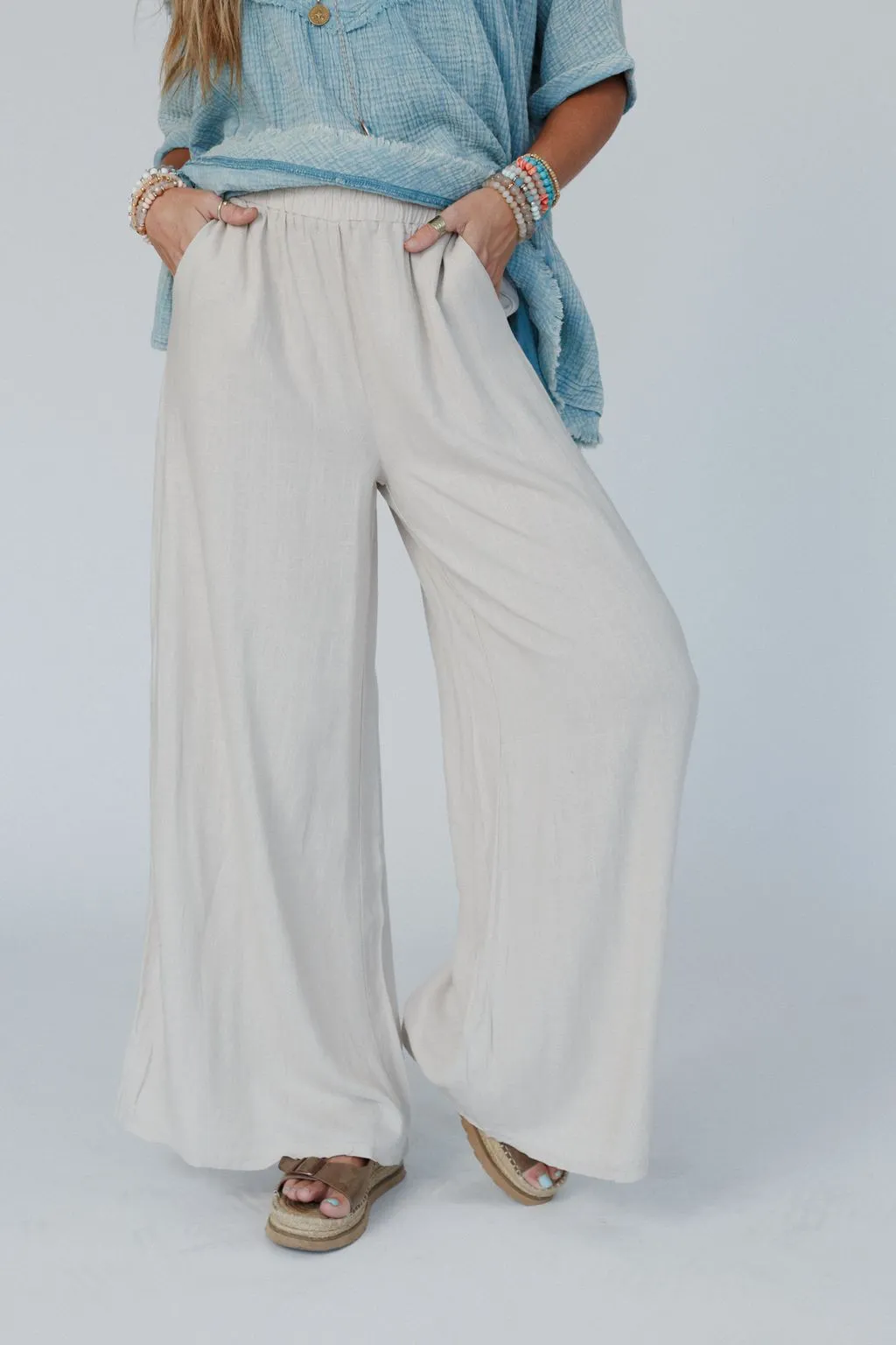 Its A Breeze Wide Leg Pants - Beige