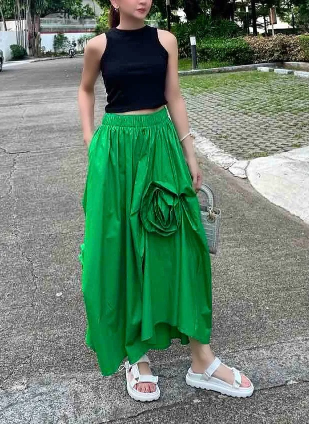 Ivory Pleated Skirt in Green