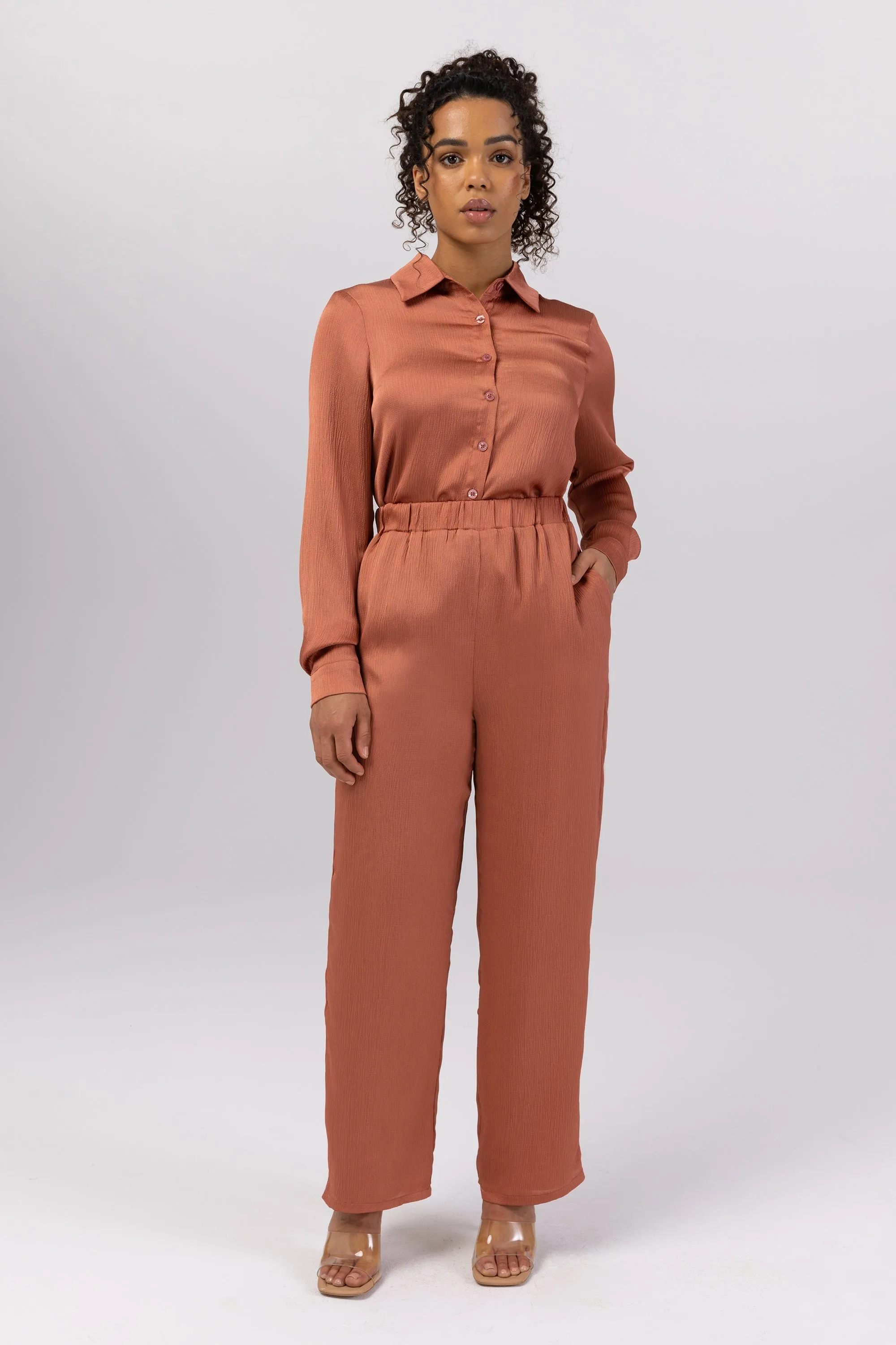 Katia Textured Wide Leg Pants - Terracotta