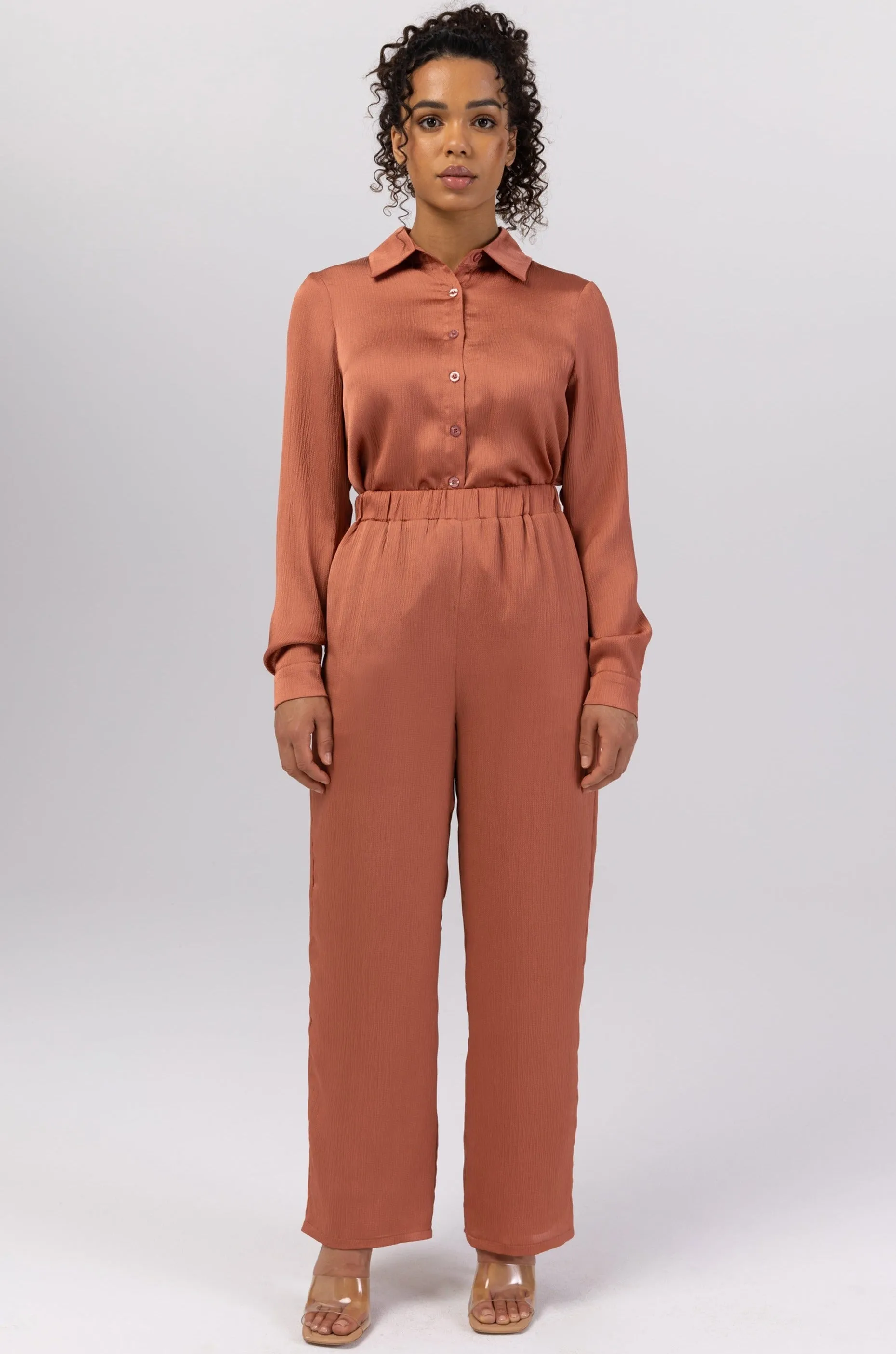 Katia Textured Wide Leg Pants - Terracotta