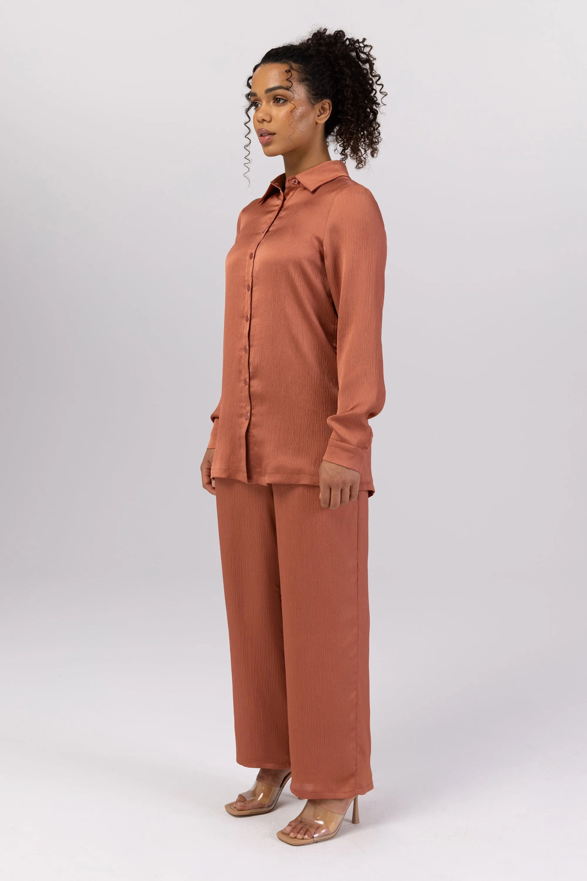 Katia Textured Wide Leg Pants - Terracotta