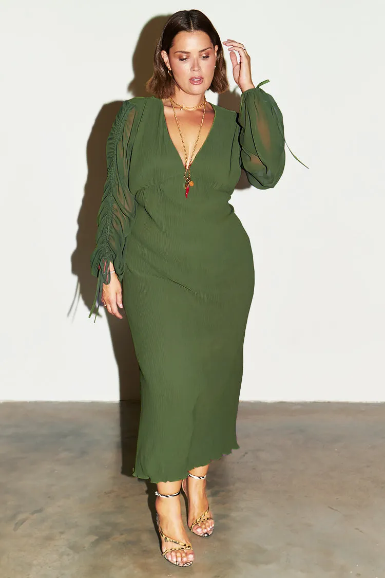 Khaki Celia Plisse Dress