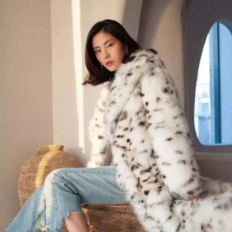 Korean leopard print fur coat