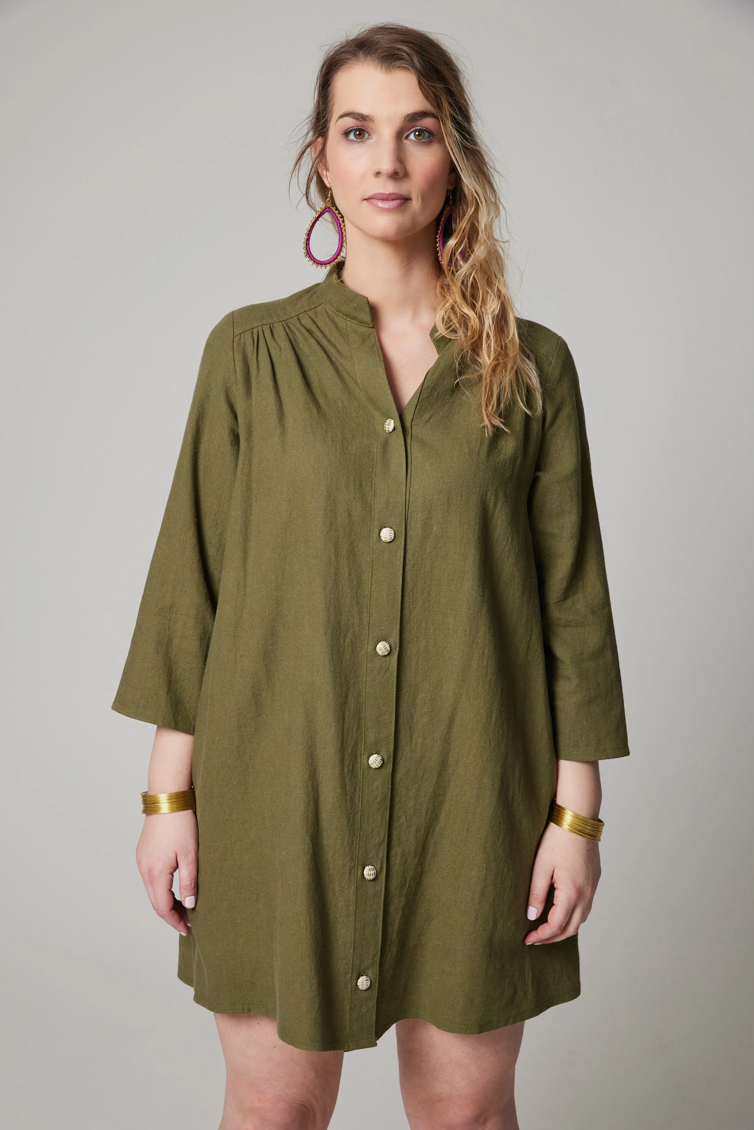 Linen Artist's Blouse - Khaki