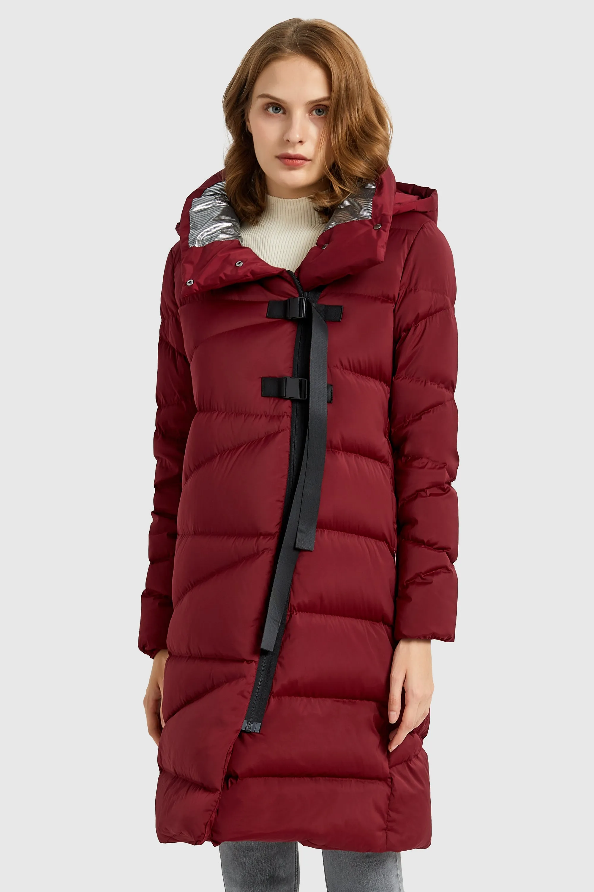 Long Hooded Asymmetric Puffer Jacket