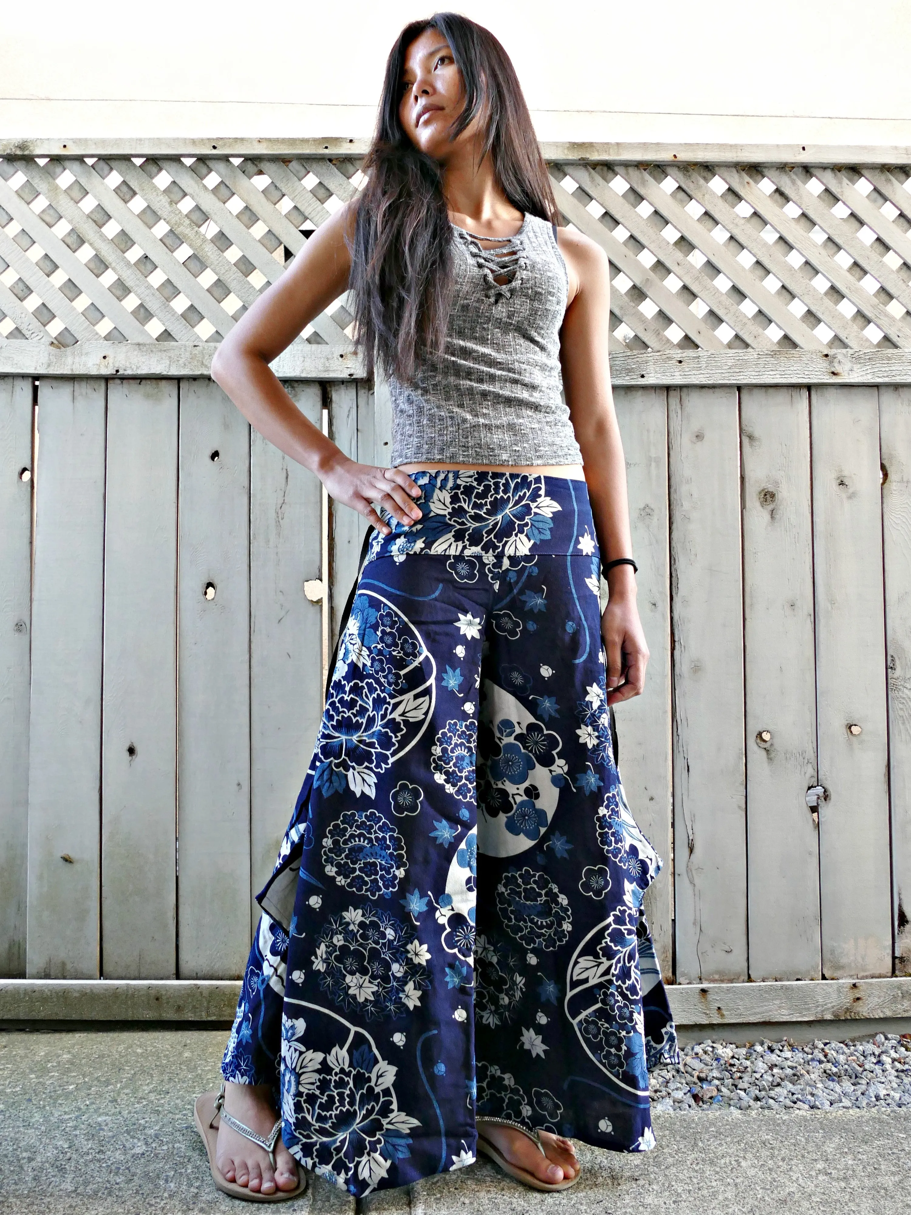 Lotus Flower (INDIGO) Wide Leg Pants