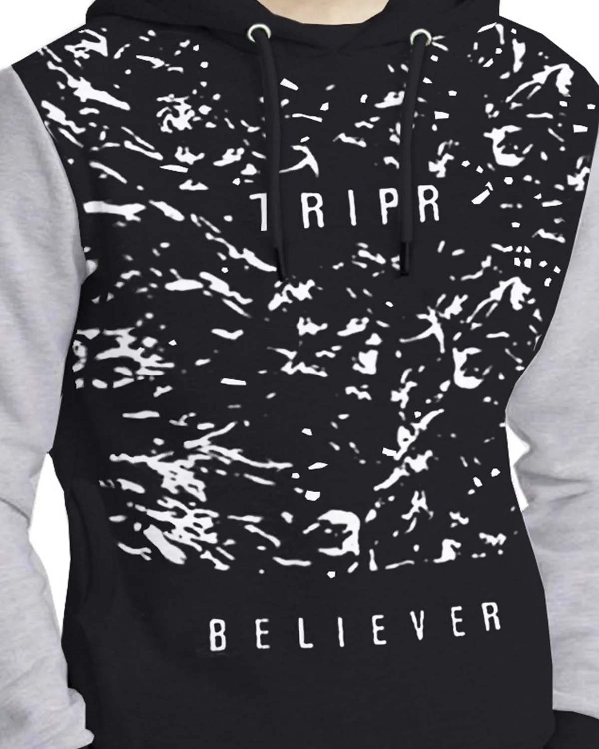 Men Black Grey Printed Hooded Sweatshirt