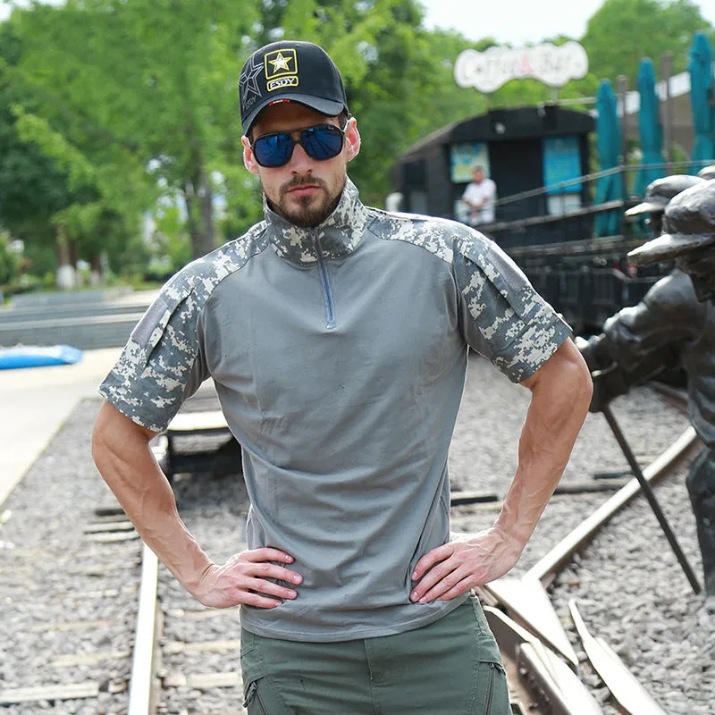 Militarily Style Camouflage Cotton Slip Zipper Men's T-shirt