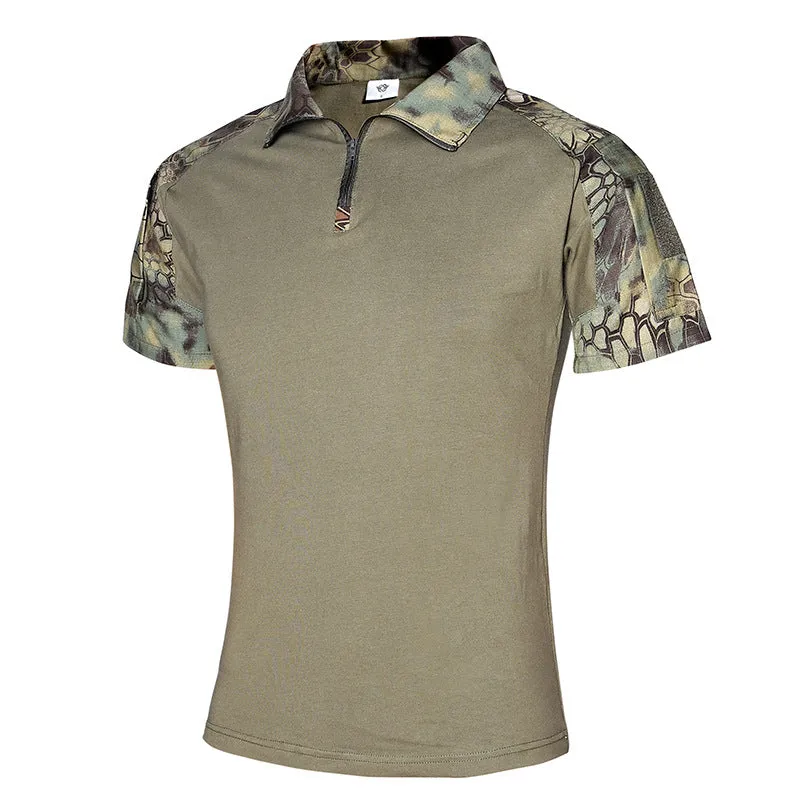 Militarily Style Camouflage Cotton Slip Zipper Men's T-shirt