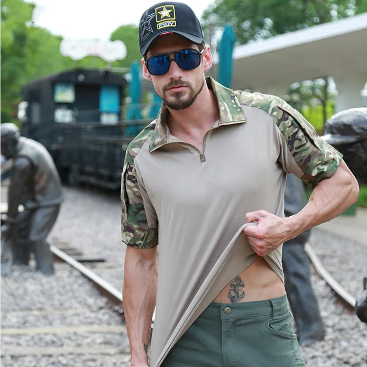 Militarily Style Camouflage Cotton Slip Zipper Men's T-shirt