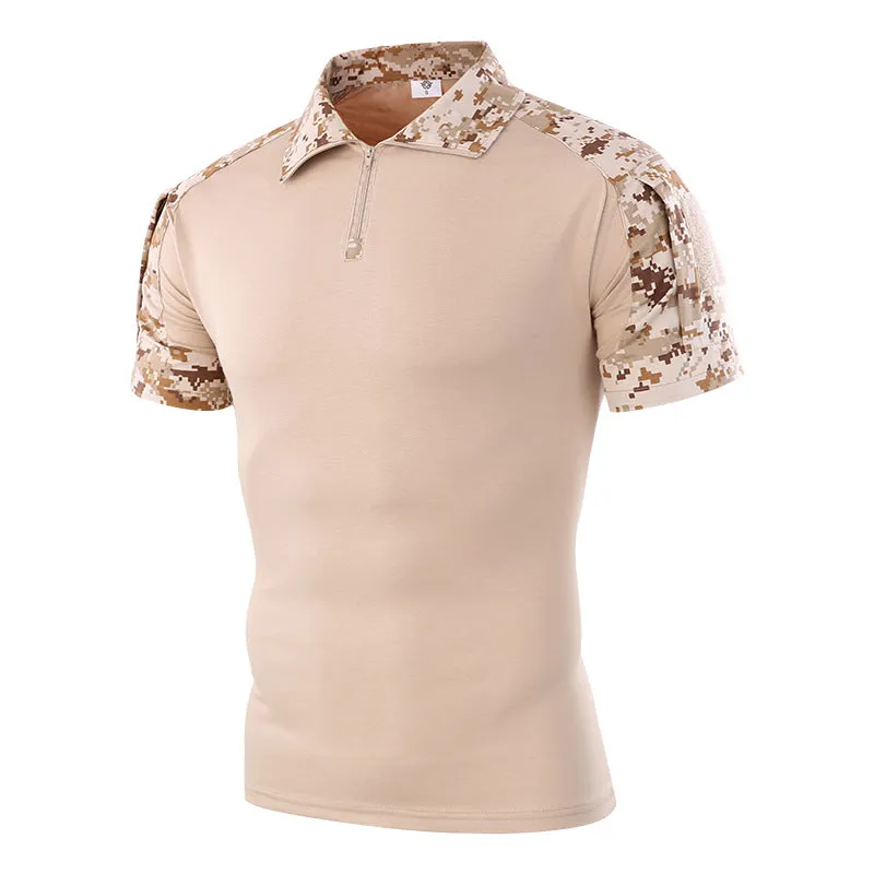 Militarily Style Camouflage Cotton Slip Zipper Men's T-shirt