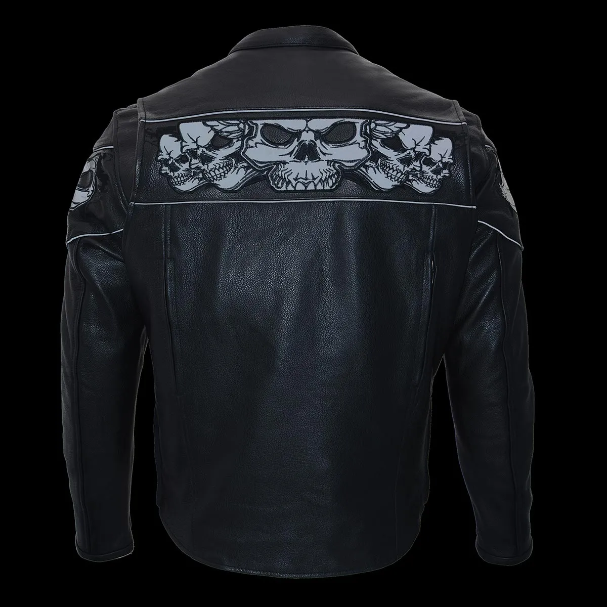 Milwaukee Leather MLM1500 Men's Crossover Black Leather Scooter Jacket with Reflective Skulls