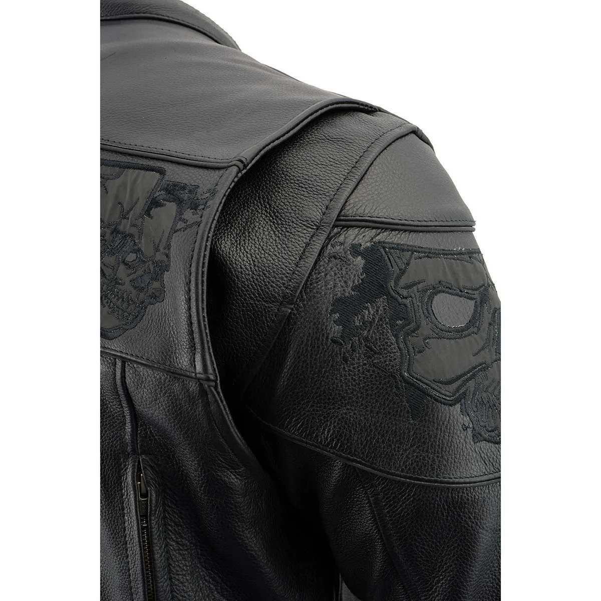 Milwaukee Leather MLM1500 Men's Crossover Black Leather Scooter Jacket with Reflective Skulls