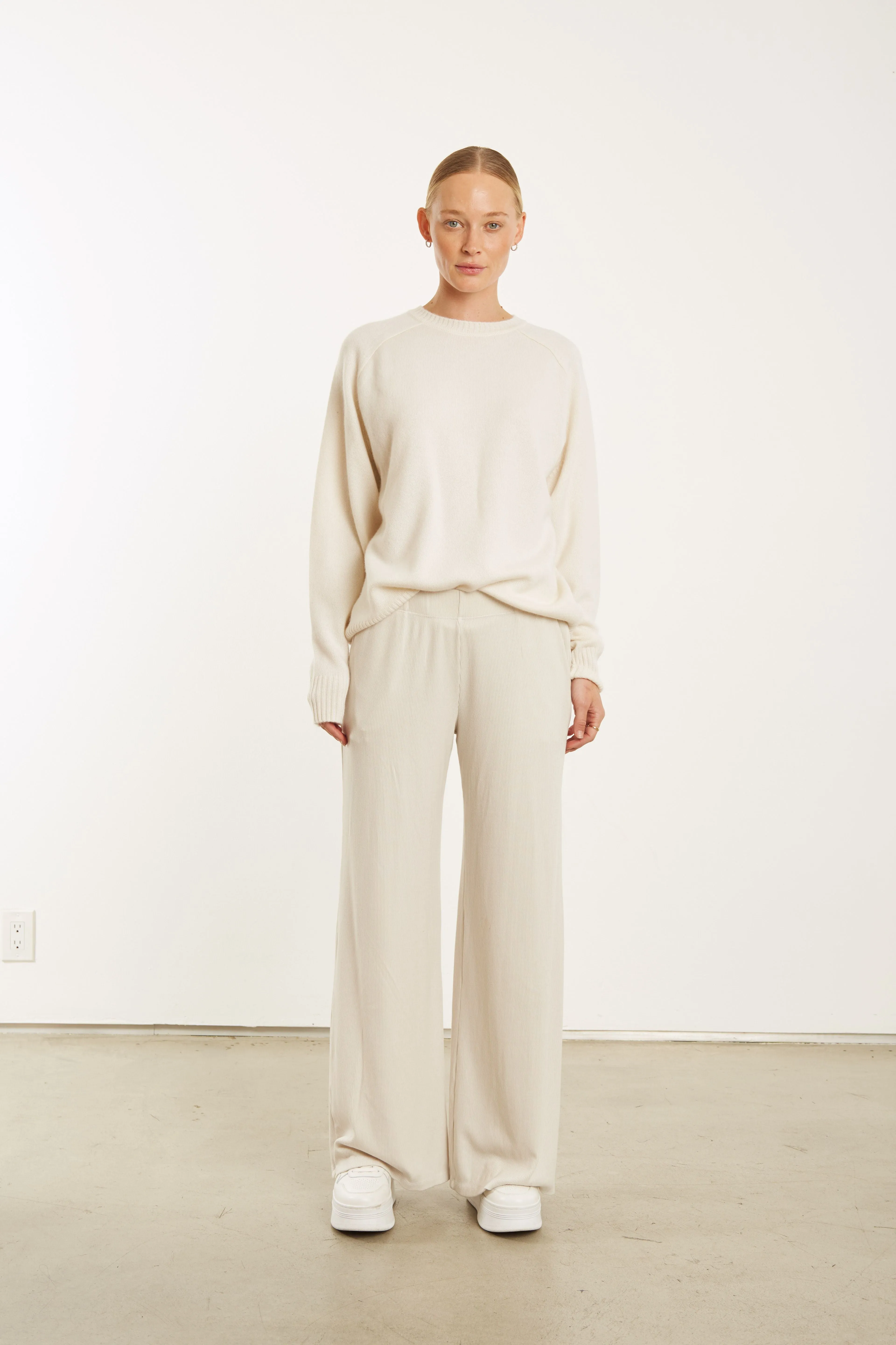 Off White Rib Wide Leg Pants