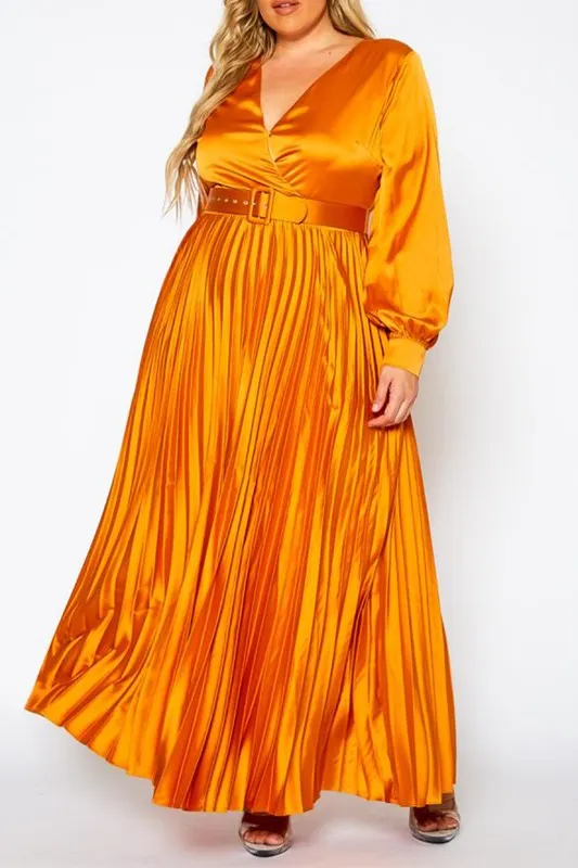 Plus Size Pleated Maxi Flare Dress