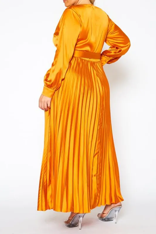 Plus Size Pleated Maxi Flare Dress