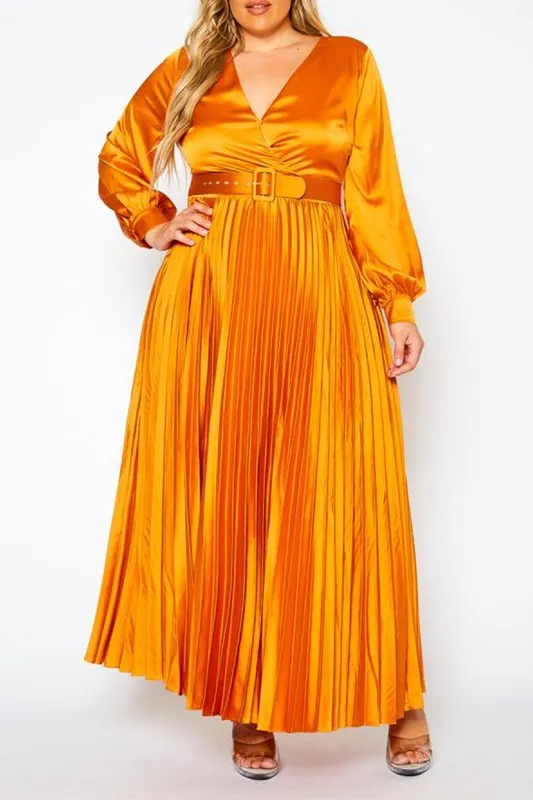 Plus Size Pleated Maxi Flare Dress