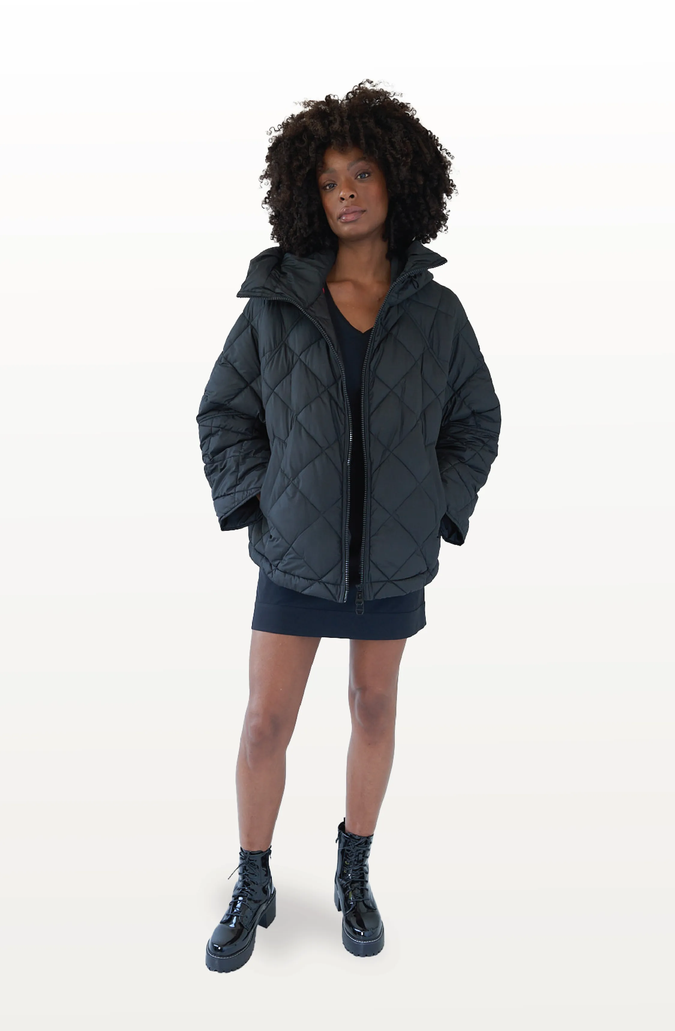 Princedale Recycled Vegan Short Cape Puffer Jacket | Black