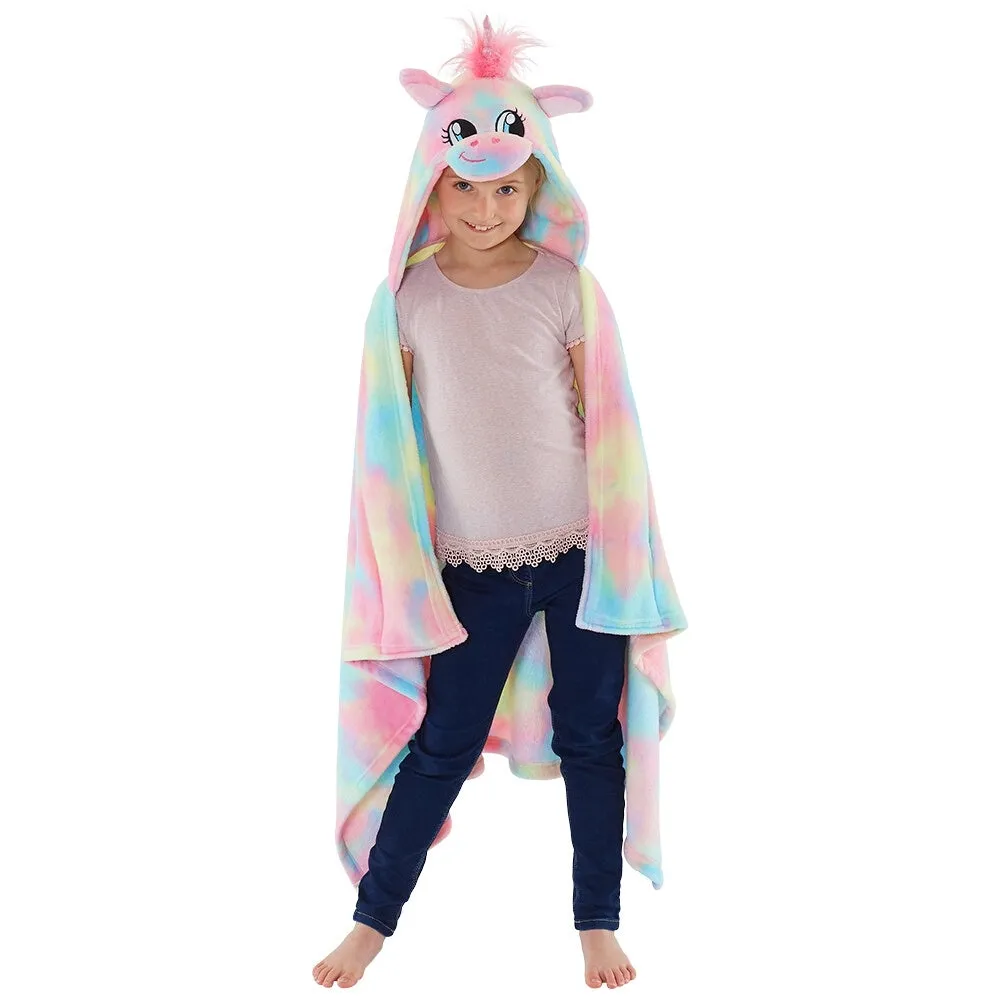 Rainbow Multicolour Unicorn Hooded Cuddle Blanket