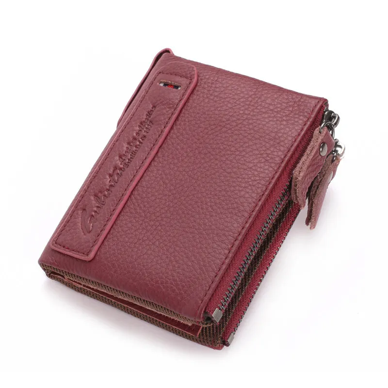 Retro Leather Double Zipper RFID Men's Money Clip Wallet