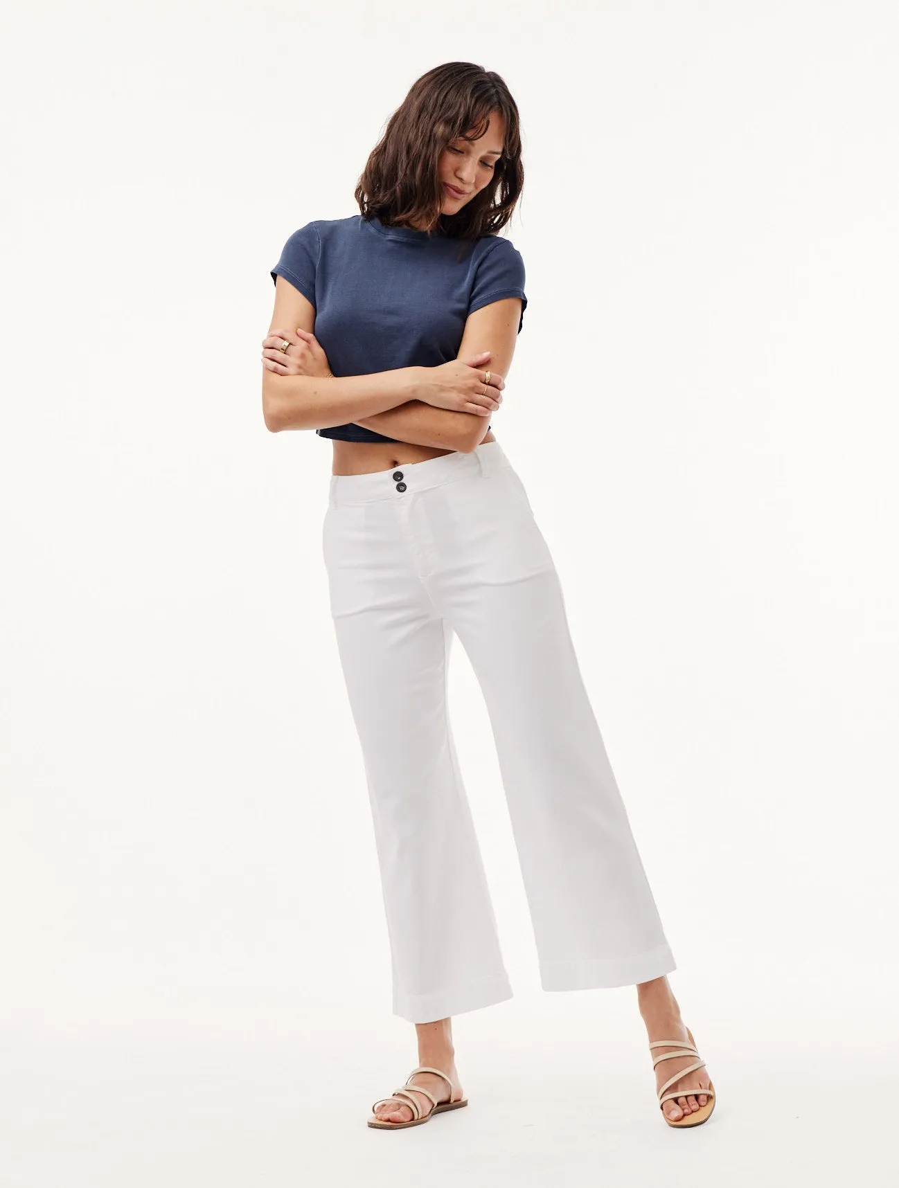 Saige Wide Leg Crop - White