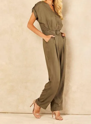 Signage Khaki Short Sleeve Jumpsuit