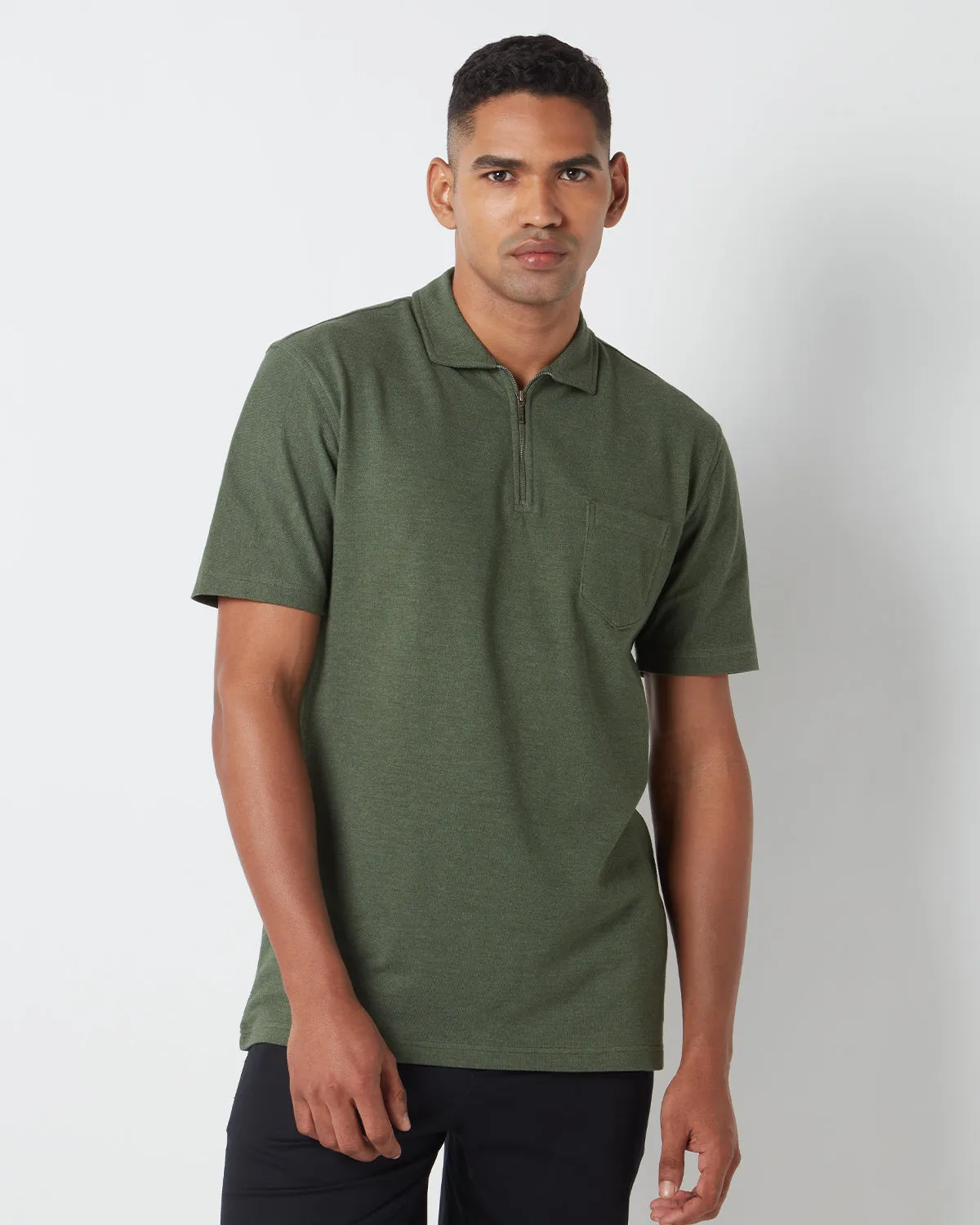 Signature Zipper Polo T-Shirt - Olive