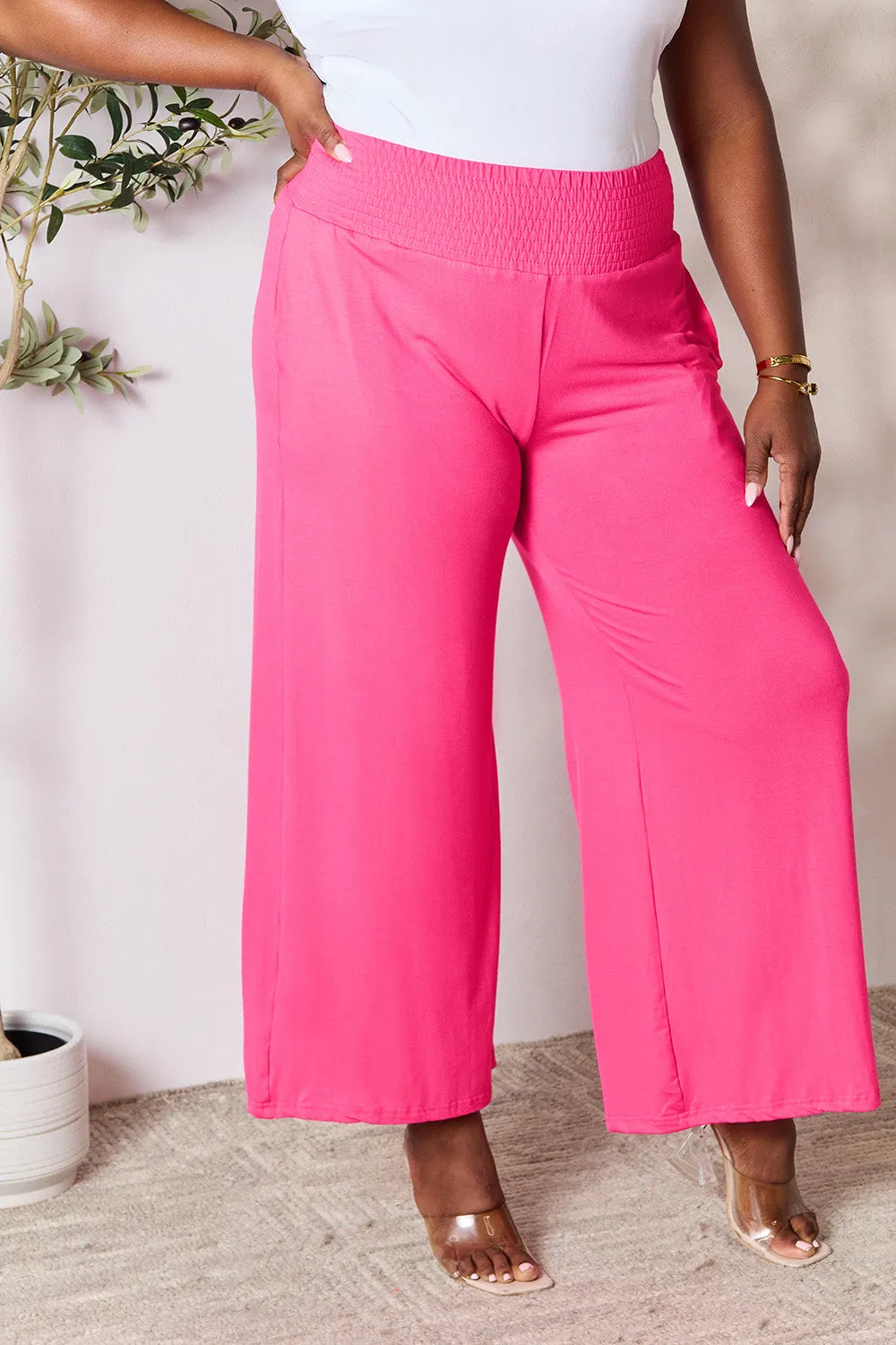 Size Inclusive Smocked Wide Waistband Wide Leg Pants