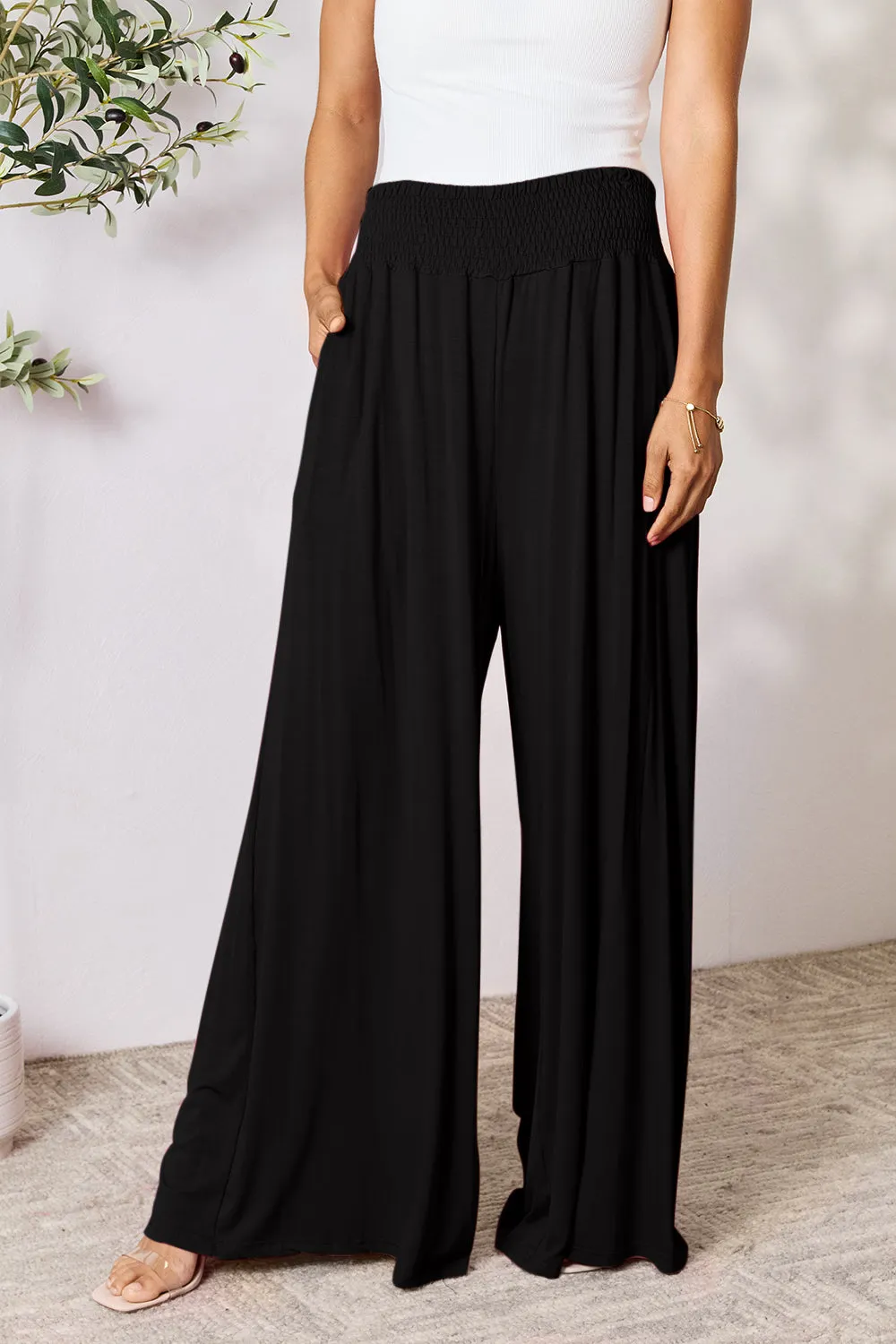 Size Inclusive Smocked Wide Waistband Wide Leg Pants