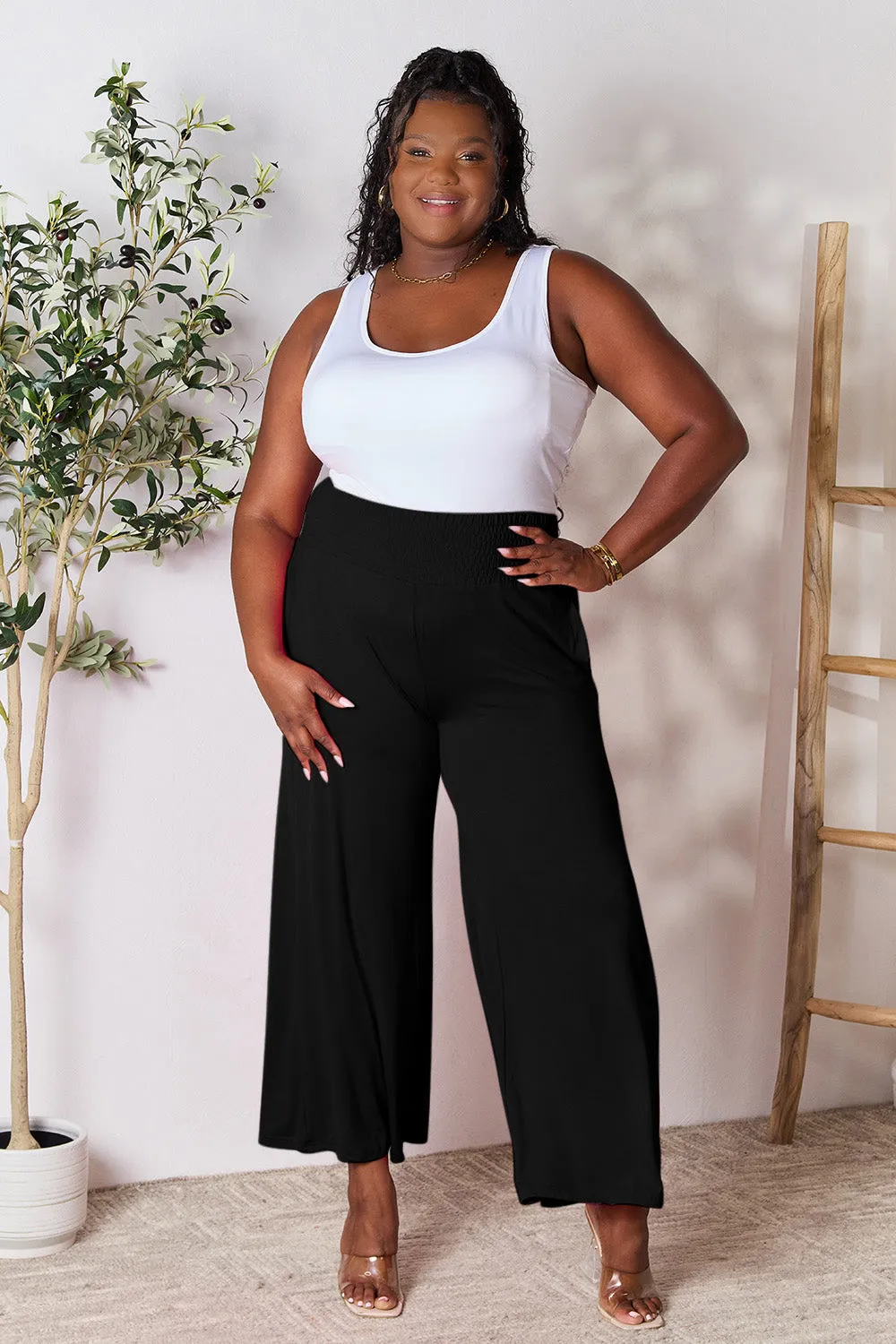 Size Inclusive Smocked Wide Waistband Wide Leg Pants