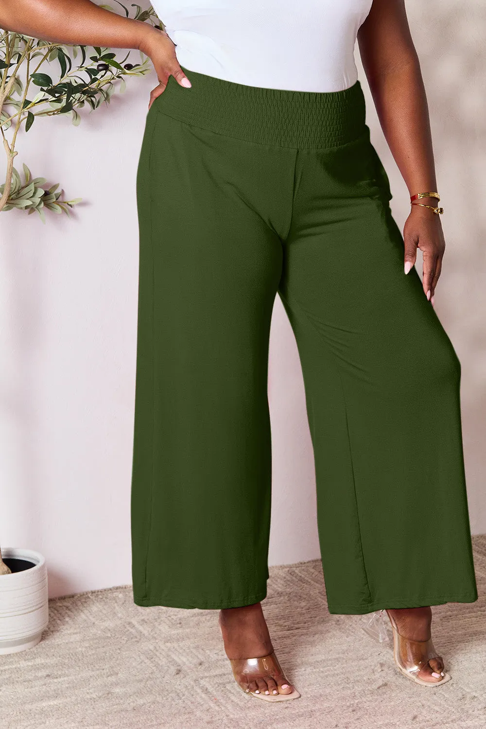 Size Inclusive Smocked Wide Waistband Wide Leg Pants