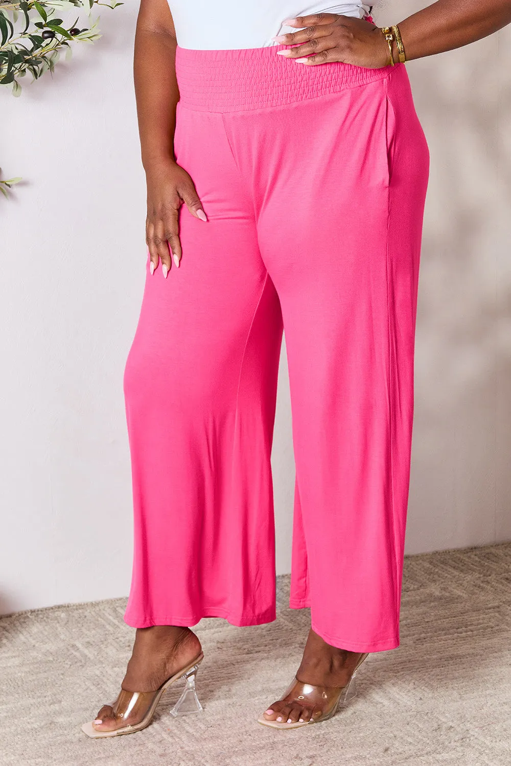 Size Inclusive Smocked Wide Waistband Wide Leg Pants