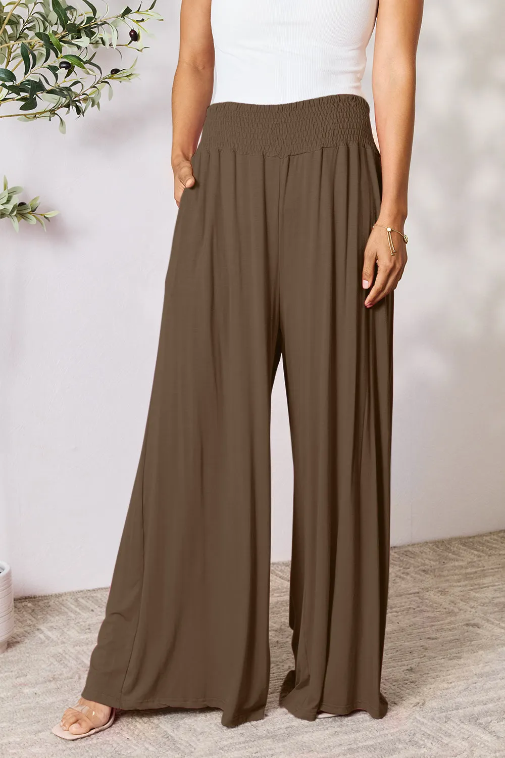 Size Inclusive Smocked Wide Waistband Wide Leg Pants