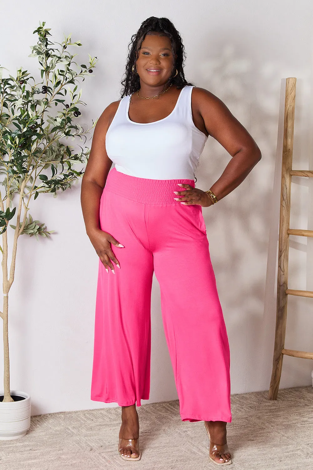 Size Inclusive Smocked Wide Waistband Wide Leg Pants