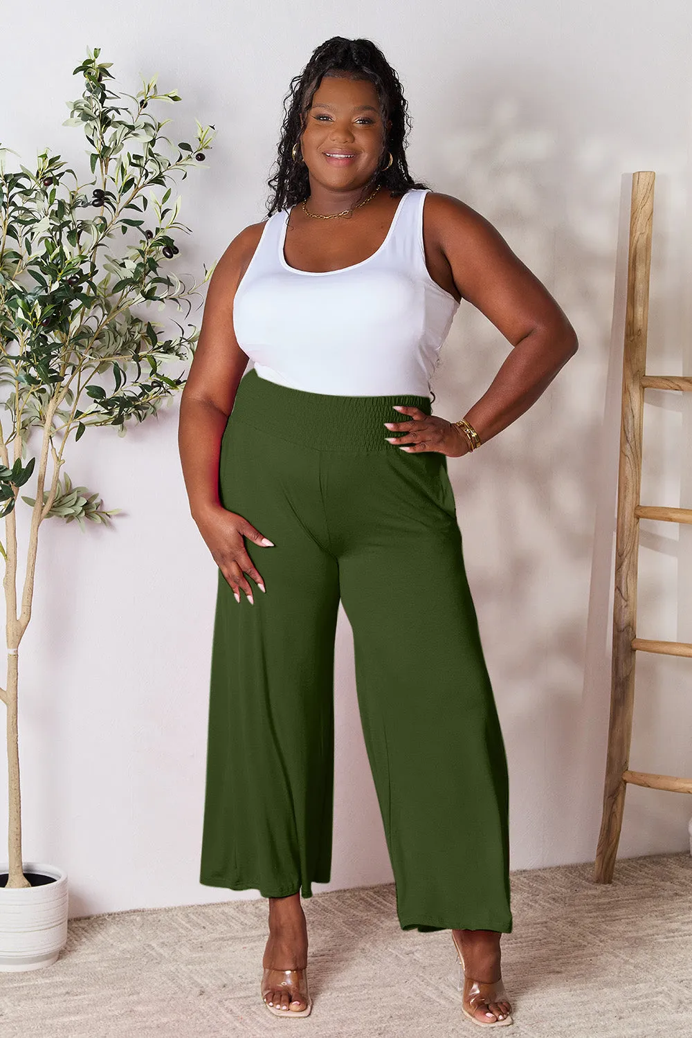 Size Inclusive Smocked Wide Waistband Wide Leg Pants