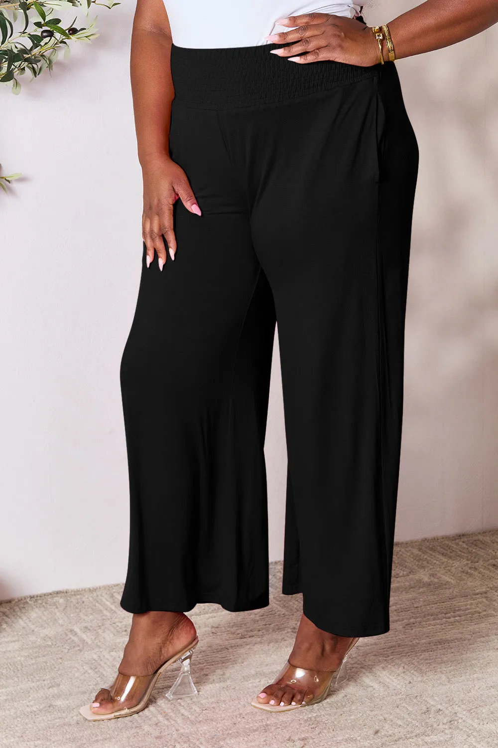 Size Inclusive Smocked Wide Waistband Wide Leg Pants